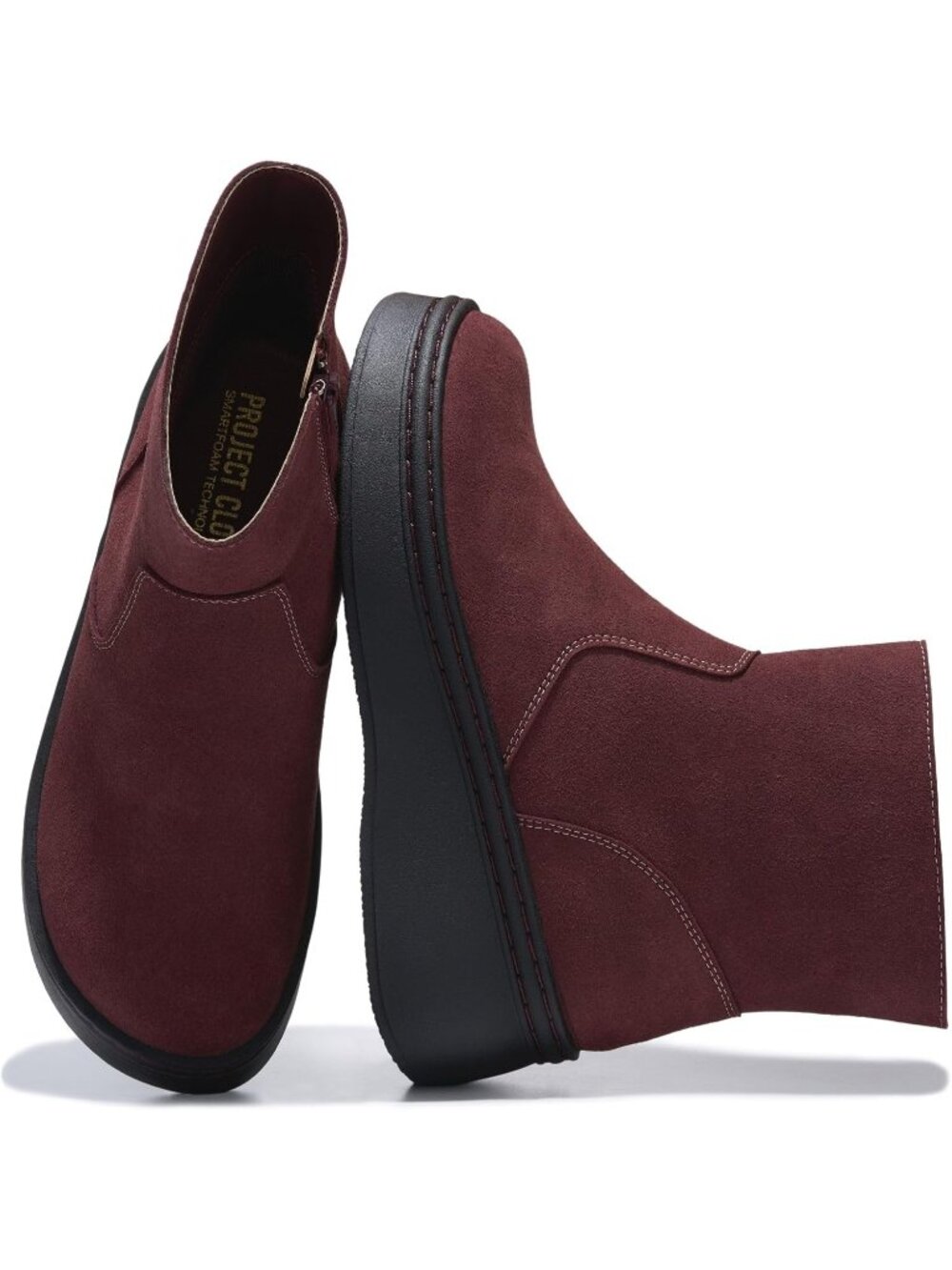 Women's Burgundy Suede Round Toe Comfortable Inside Zipper Platform Ankle Boots